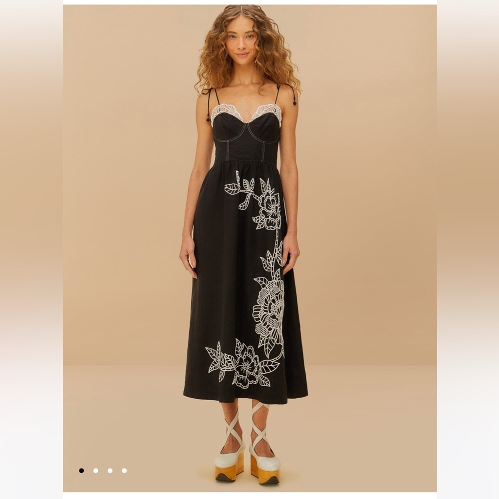 new Farm Rio black richelieu lace euroflax premium linen dress - Picture 1 of 8